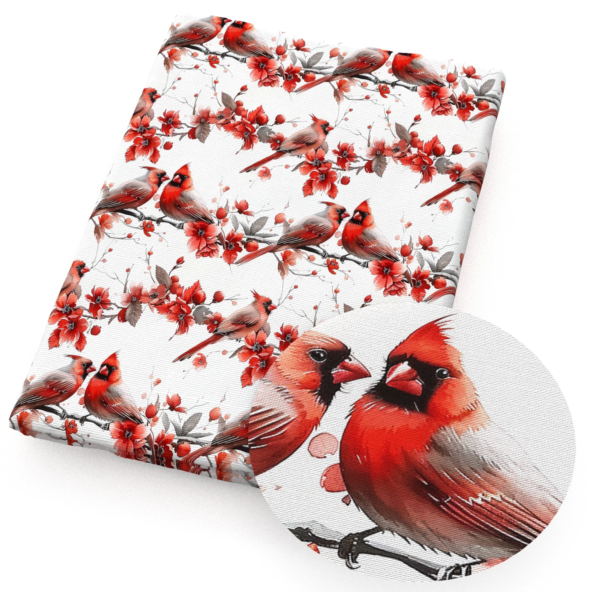 50*45cm Cardinal Bird Floral Quilting Polyester Cotton Craft Fabrics DIY Handmade Projects Doll Clothes Fabric