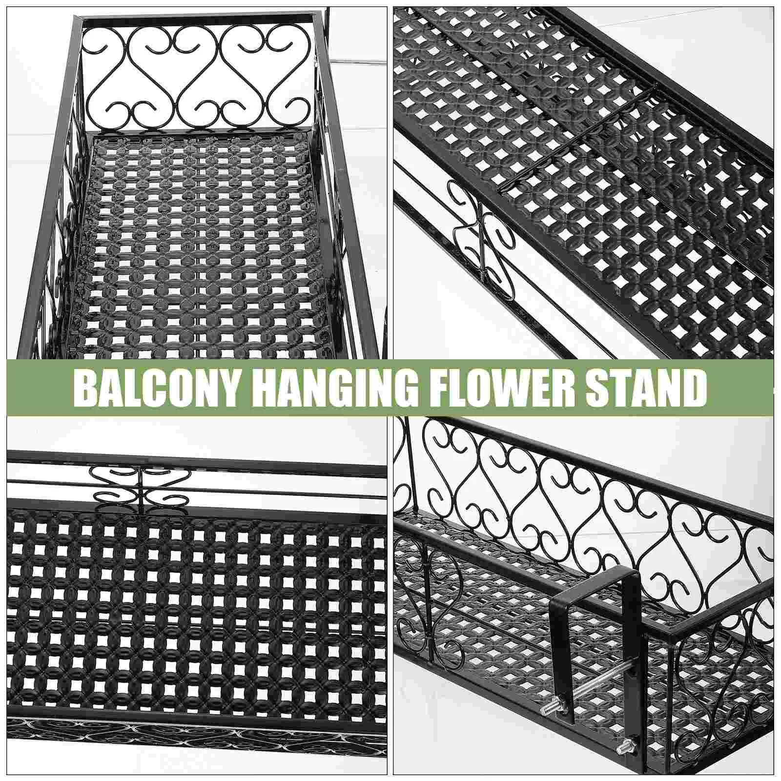 Balcony Flower Stand Flowerpot Rack Suspension Basket Rectangle Iron Wall Mounted Clothing