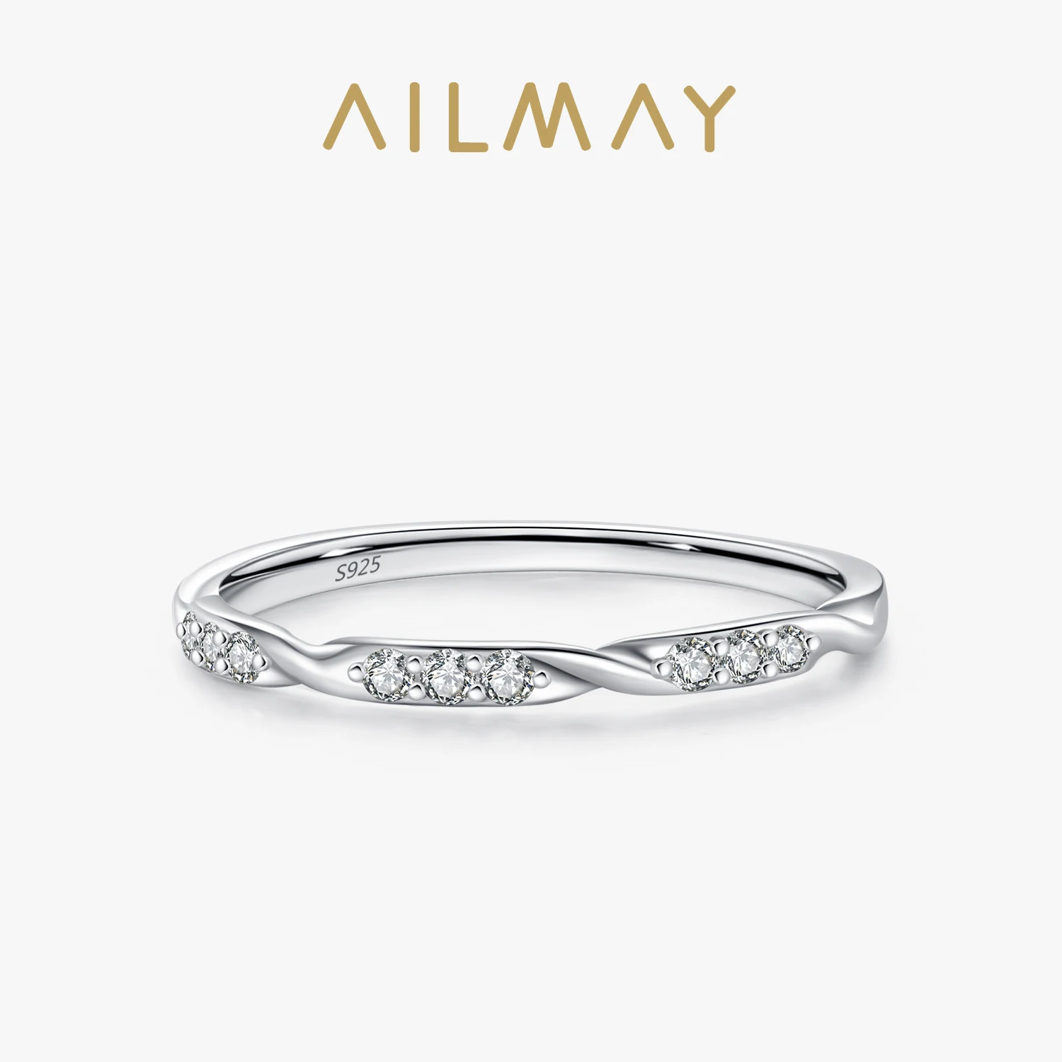 Ailmay Genuine 925 Sterling Sparkling Zircon Fashion Twisted Rings For Women's Everyday, Vacation And Dating Wear