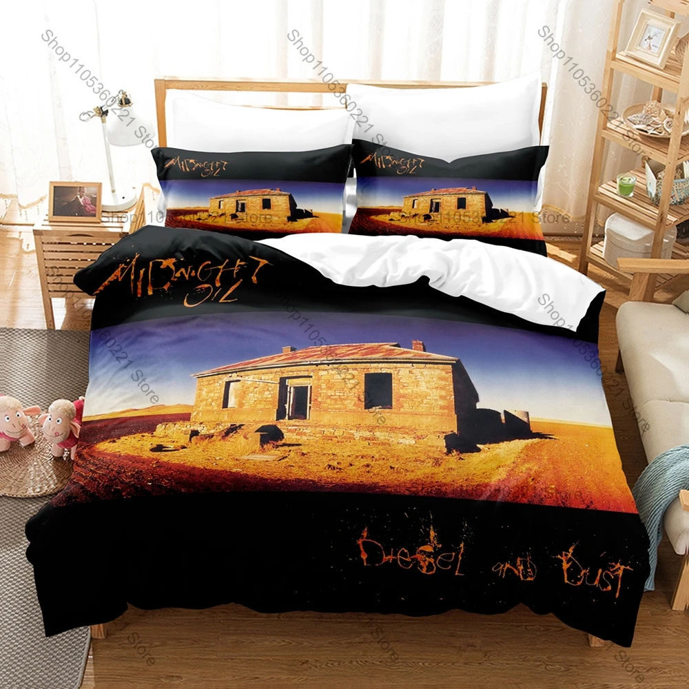 M-Midnight Oil Duvet Cover + 2 Pillowcases Earth Guitar Environmental Rock Graphic 3Pcs Zipper Quilt Cover Aussie Classic Rock