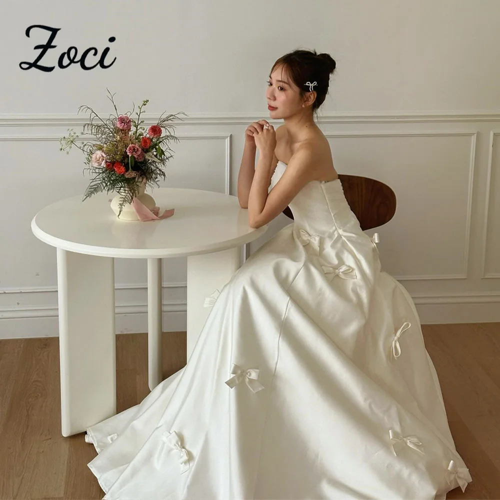 

Zoci Korea Bow Wedding Dresses Strapless A-line Lovely Corset Reception Dresses Photo Shoot Bridal Gown Customized Lace-Up