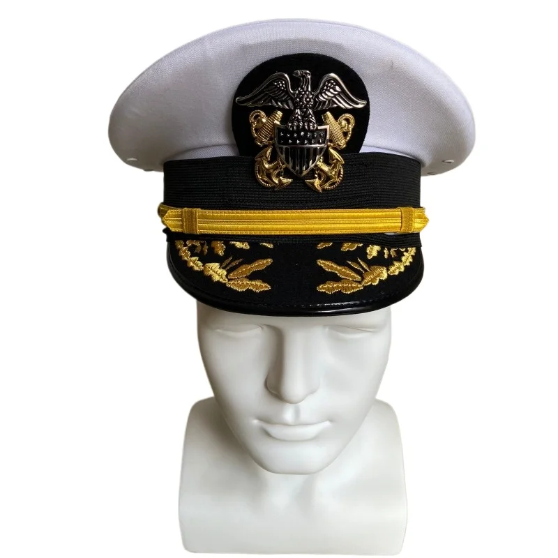 U.S. Naval Service Dress White Hat Formal Accessories Officer General Colonel Visor Caps Men Eagle Badge Commander Captain USN