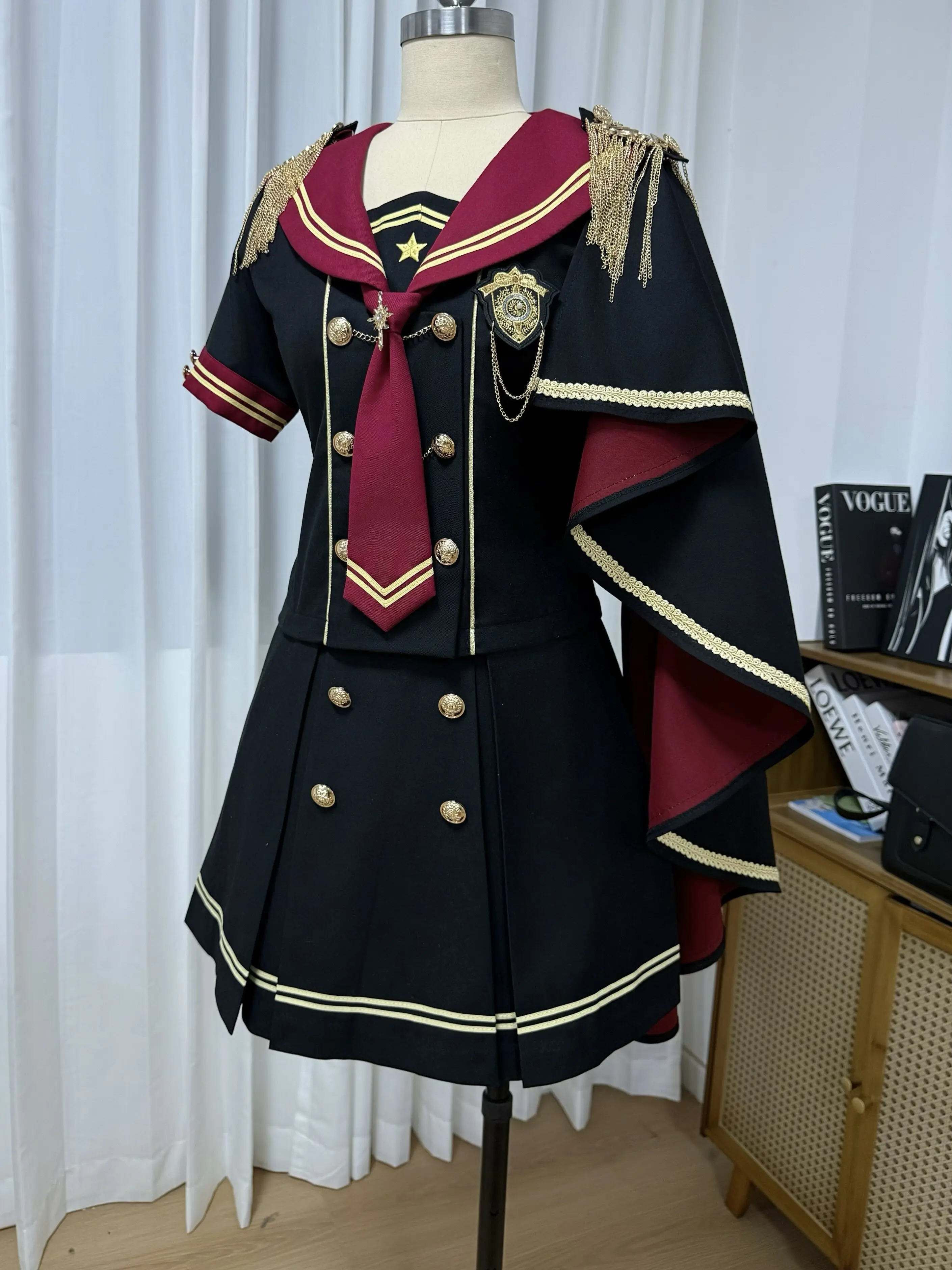 JK Sailor Suit Sweet and Handsome Suit Lolita 3 Piece Set Long Sleeve/ Short Sleeve Top Tassel Cape 39cm/70 Cm Pleated Skirt view 4