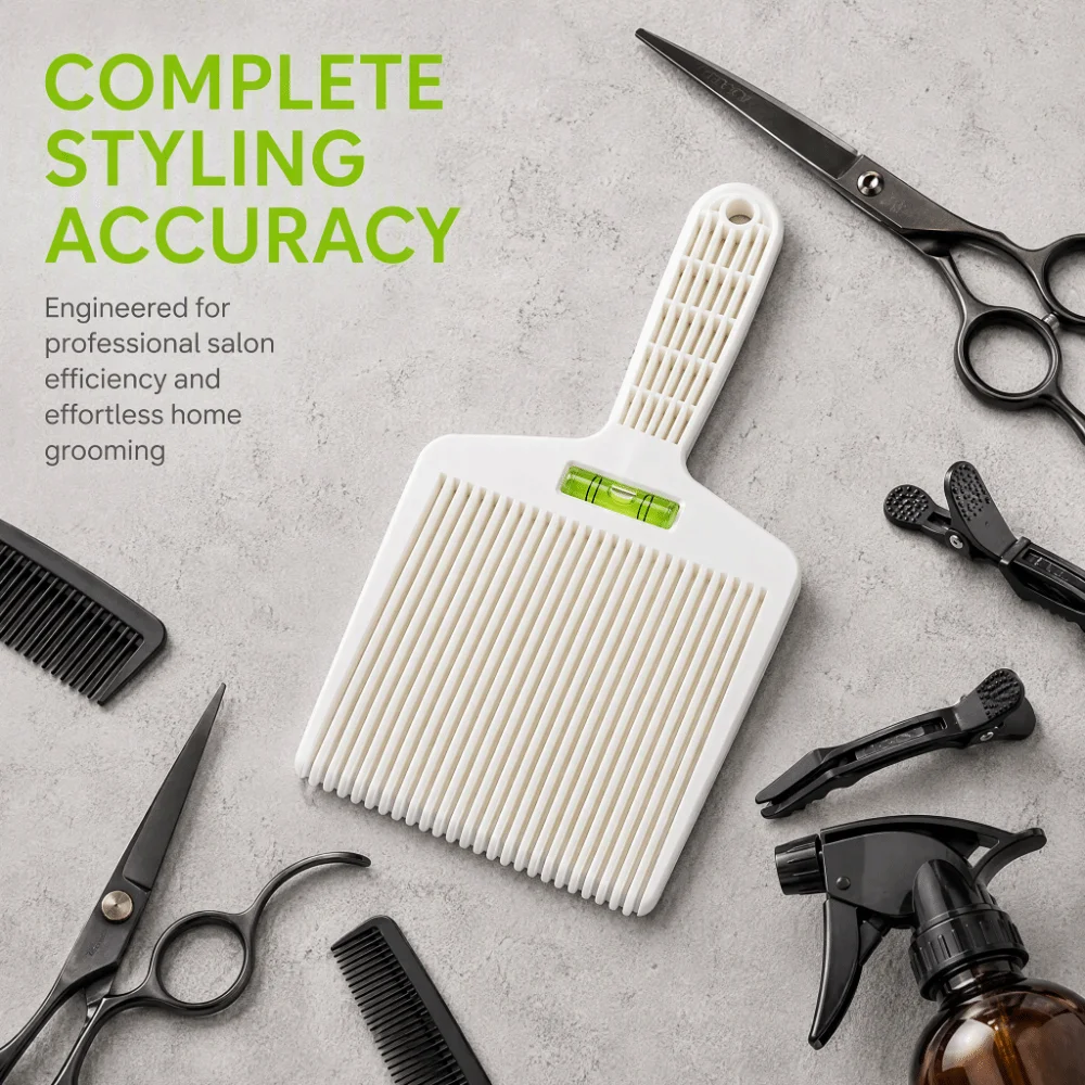 White Professional Flat Comb Ergonomic Design Plastic Barber Comb Adjustable Angle Accurate Water Leveling Hair Styling Comb