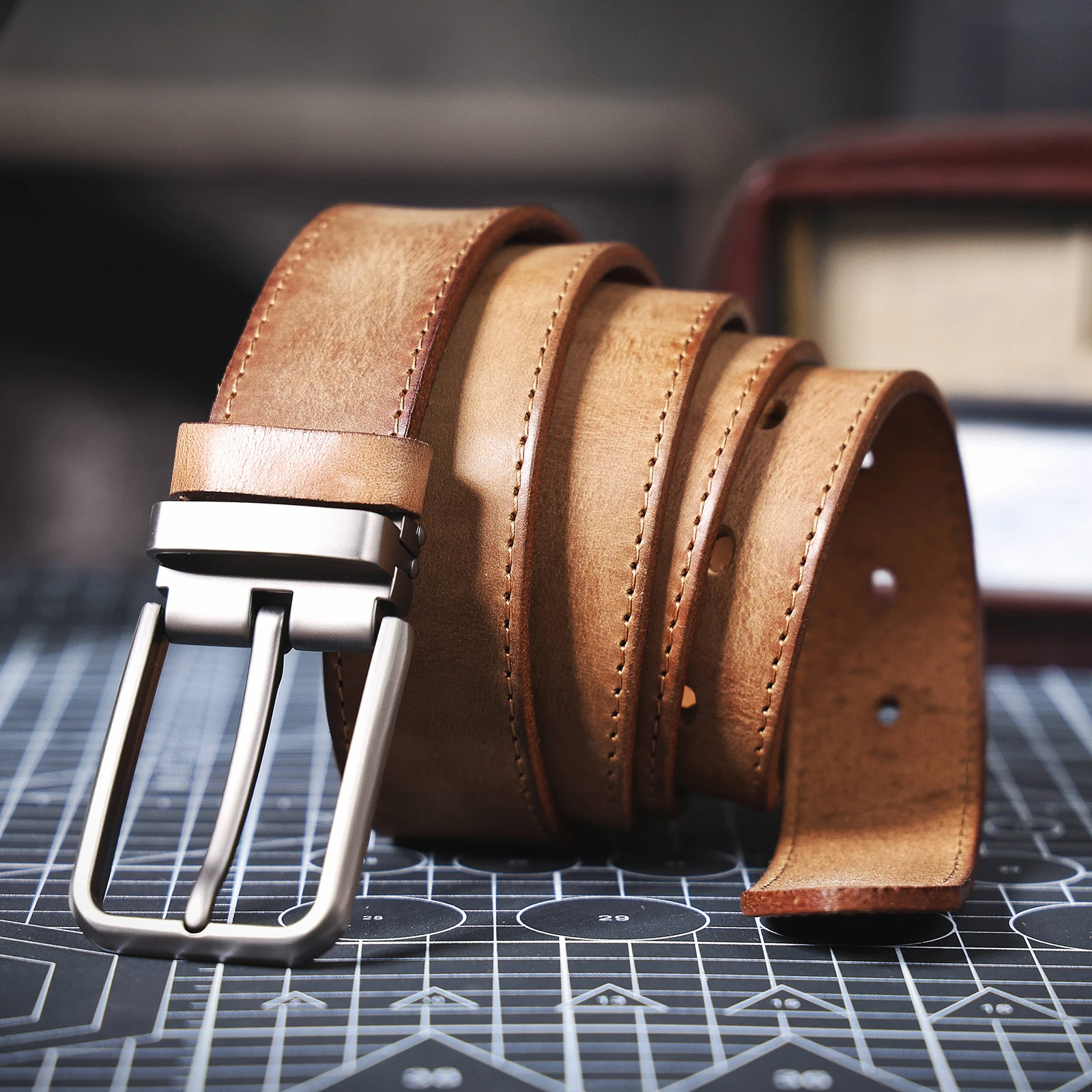 Echtleder-Herrengürtel aus Rindsleder, Italienisches Dickleder mit Geschenkbox, Retro Vielseitiger Herren-Jeansgürtel, Ideale Geschenkwahl – Detail 33
