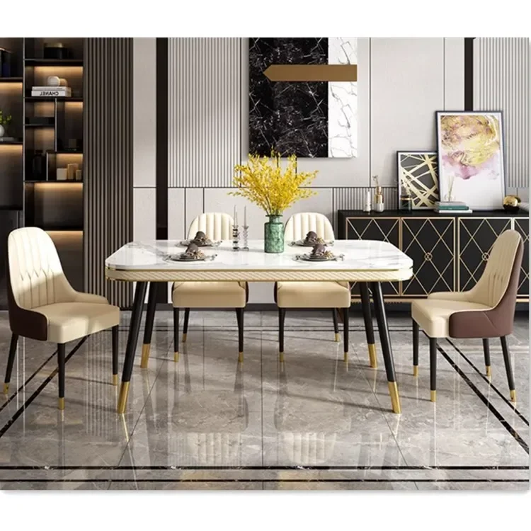 2024 New apartment marble table light luxury modern simple marble dining table set combination table dining for home use