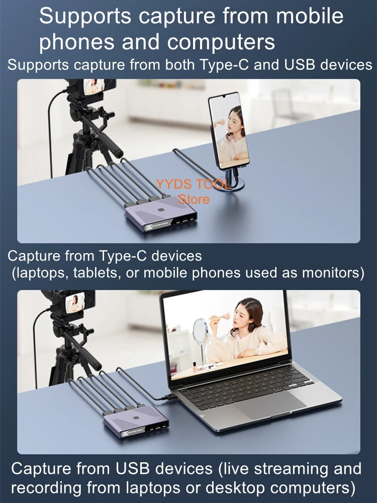 

Video dual channel capture card DSLR camera, phone 4K high-definition input, computer live streaming, YUY2 recording box