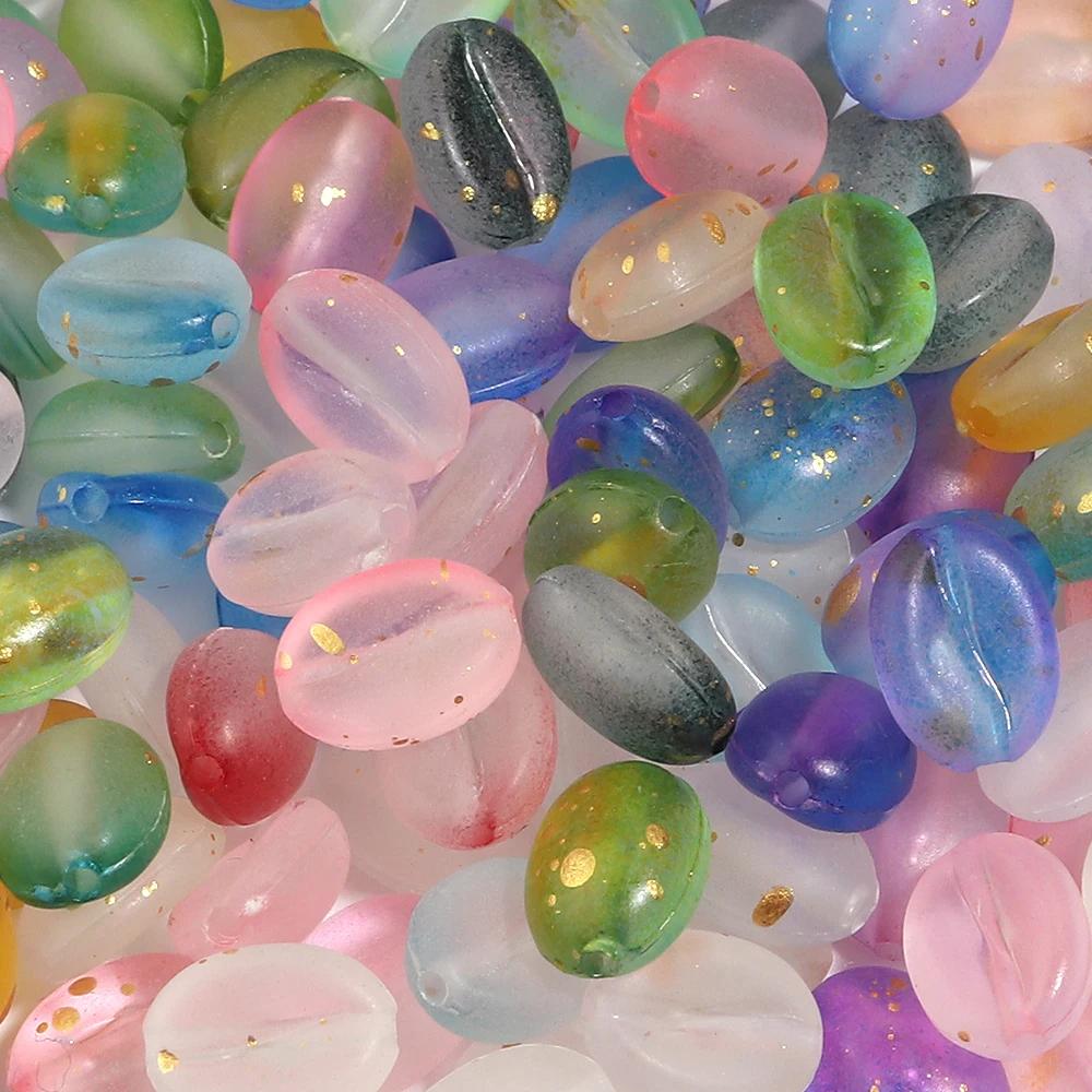 100 Stück zweifarbige, goldfarbene, mattierte Acrylperlen, Kaffeebohnen-Form, lose Abstandsperlen für die Schmuckherstellung, DIY-Armband, Halskette, Zubehör – Detail 3