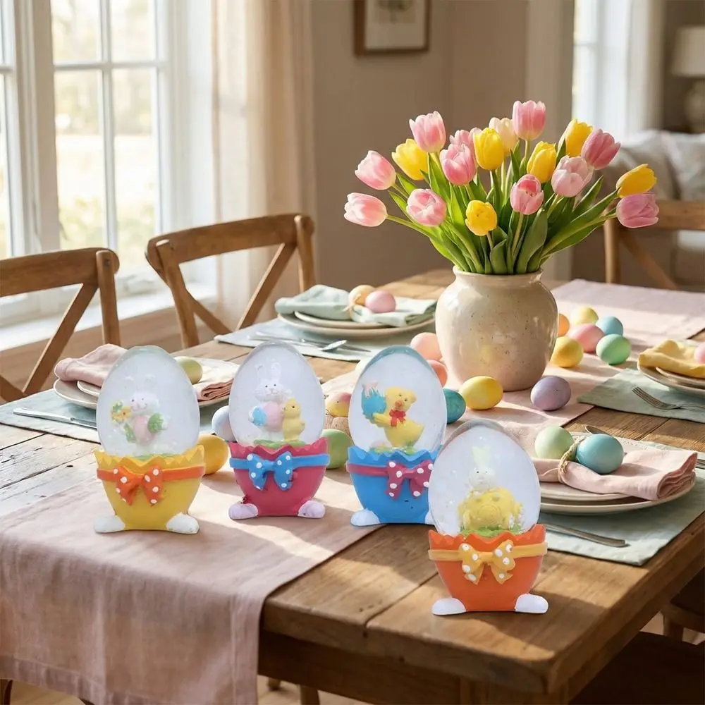 Cartoon Eggshell Shape Easter Egg Ornament Glass Handmade Crystal Ball Ornament Resin Bunny Rabbit Figurine Gift Giving
