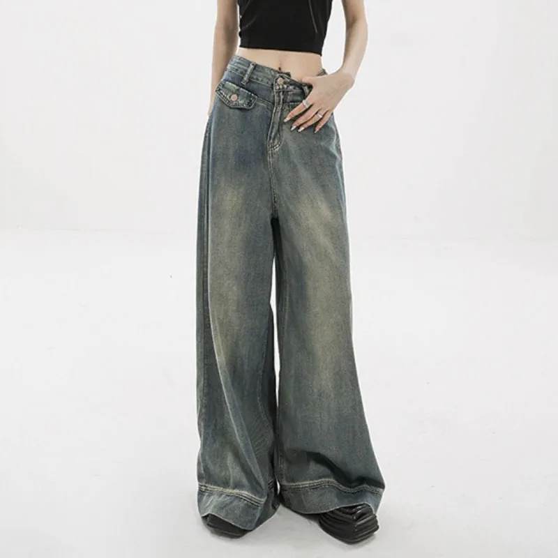 

Fashion Harajuku Jeans for Women Wide Leg All-Match Loose Casual Wash Denim Pants Baggy High Street Long Trousers Summer 2023