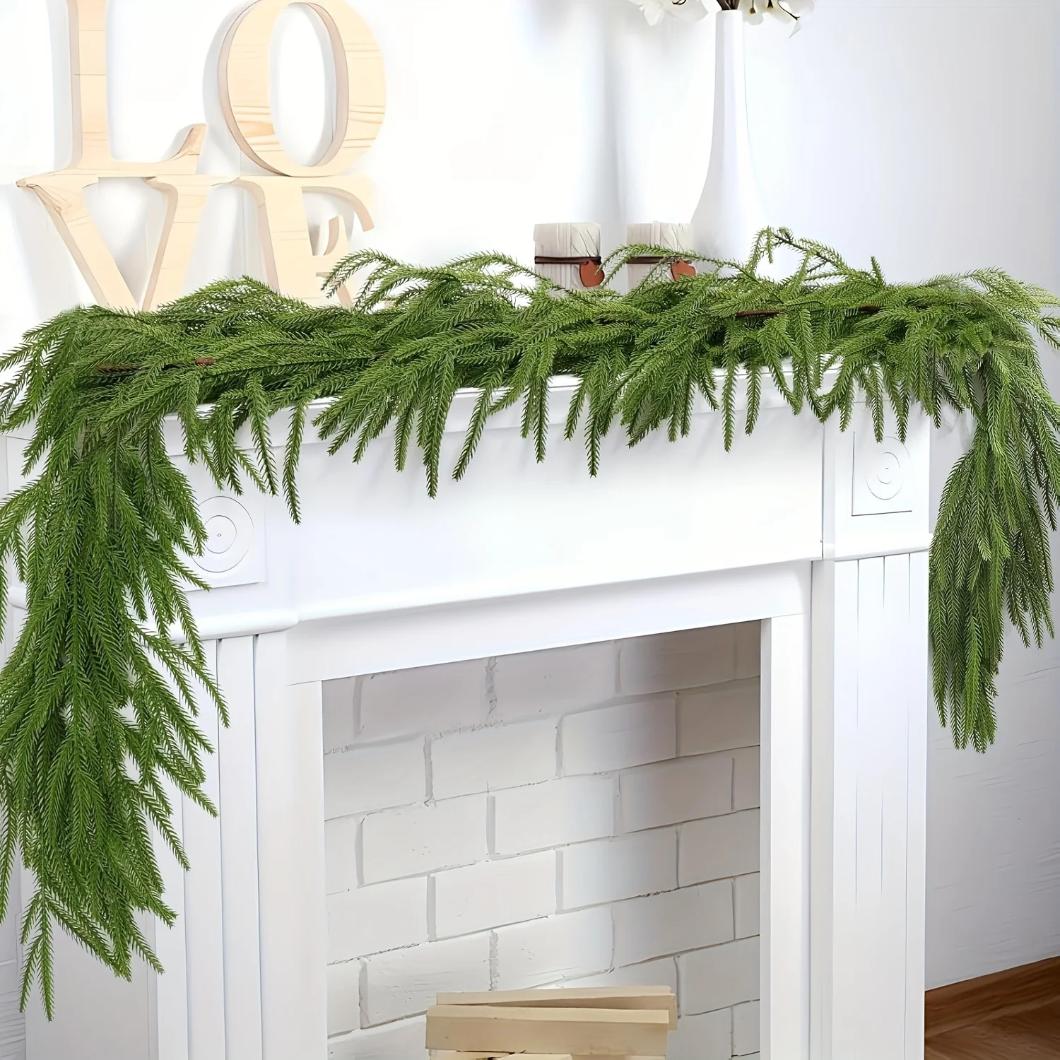 6-Foot Realistic Green Vine Artificial Norfolk Pine Wreath - Used for Fireplace Shelves and Outdoor Christmas Decorations