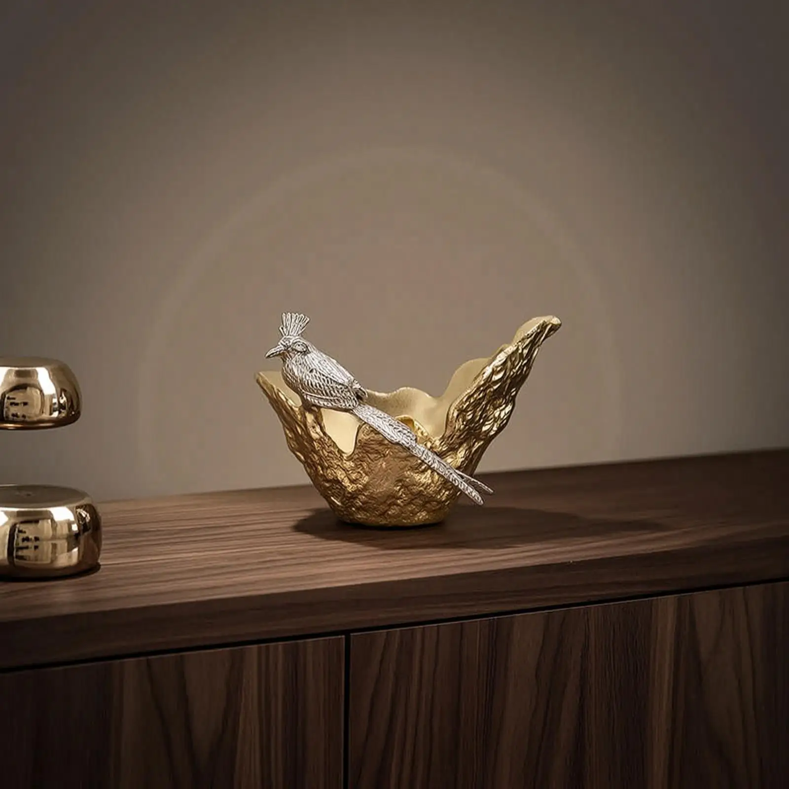 Sculptural Gold Decorative Bowl Wavy Rim Design Home Decor Jewelry Dish for Entryway or Console Table