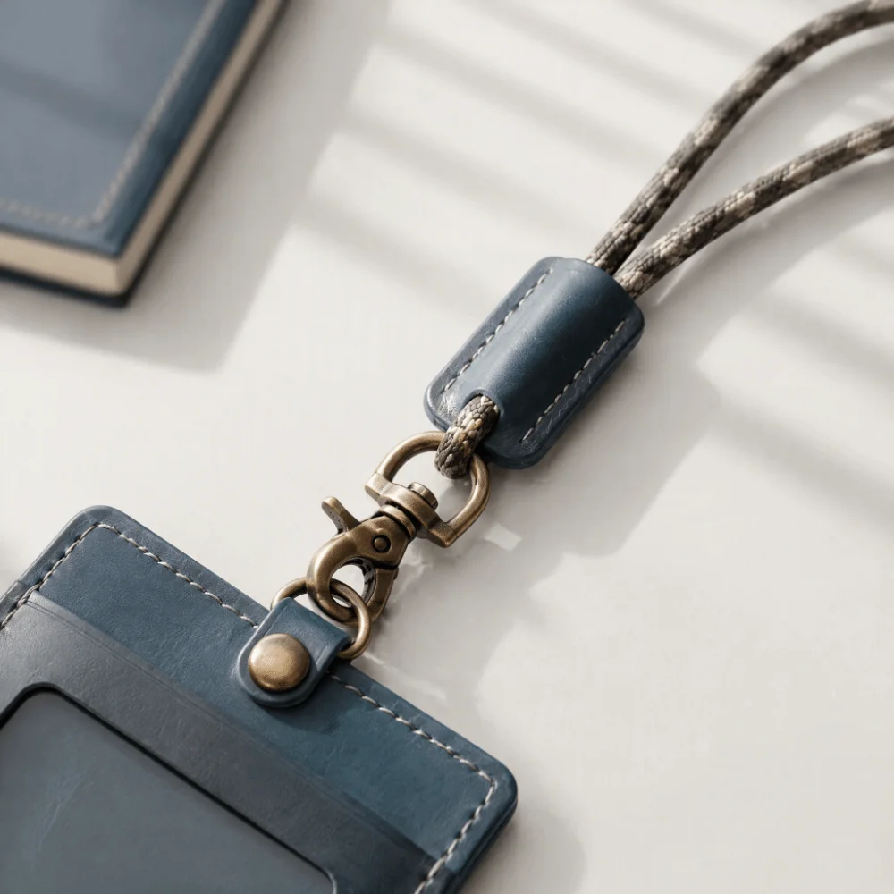 Vintage Waxed Leather ID Badge Holder Premium Leather Protective Sleeve Neck Lanyard Card Pouch Snug Fit Distressed Leather