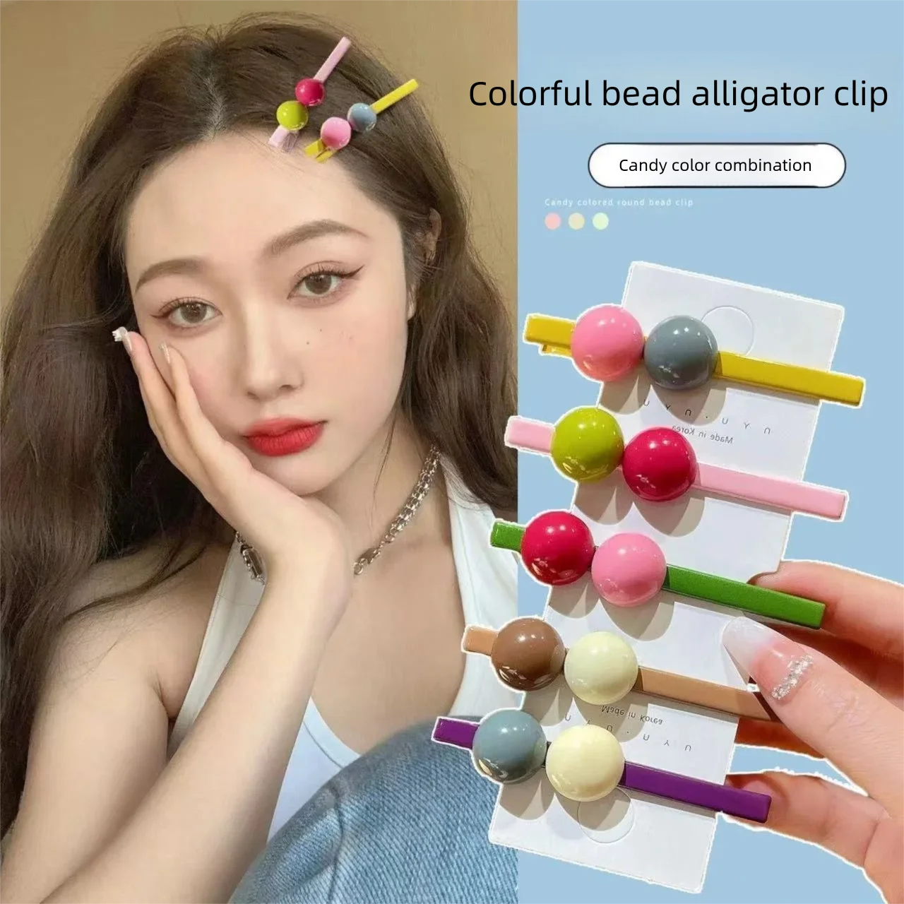 

Korean-style candy-coloured fringe hair clip Straight barrette Women's side clip Forehead hair accessory Duckbill clip