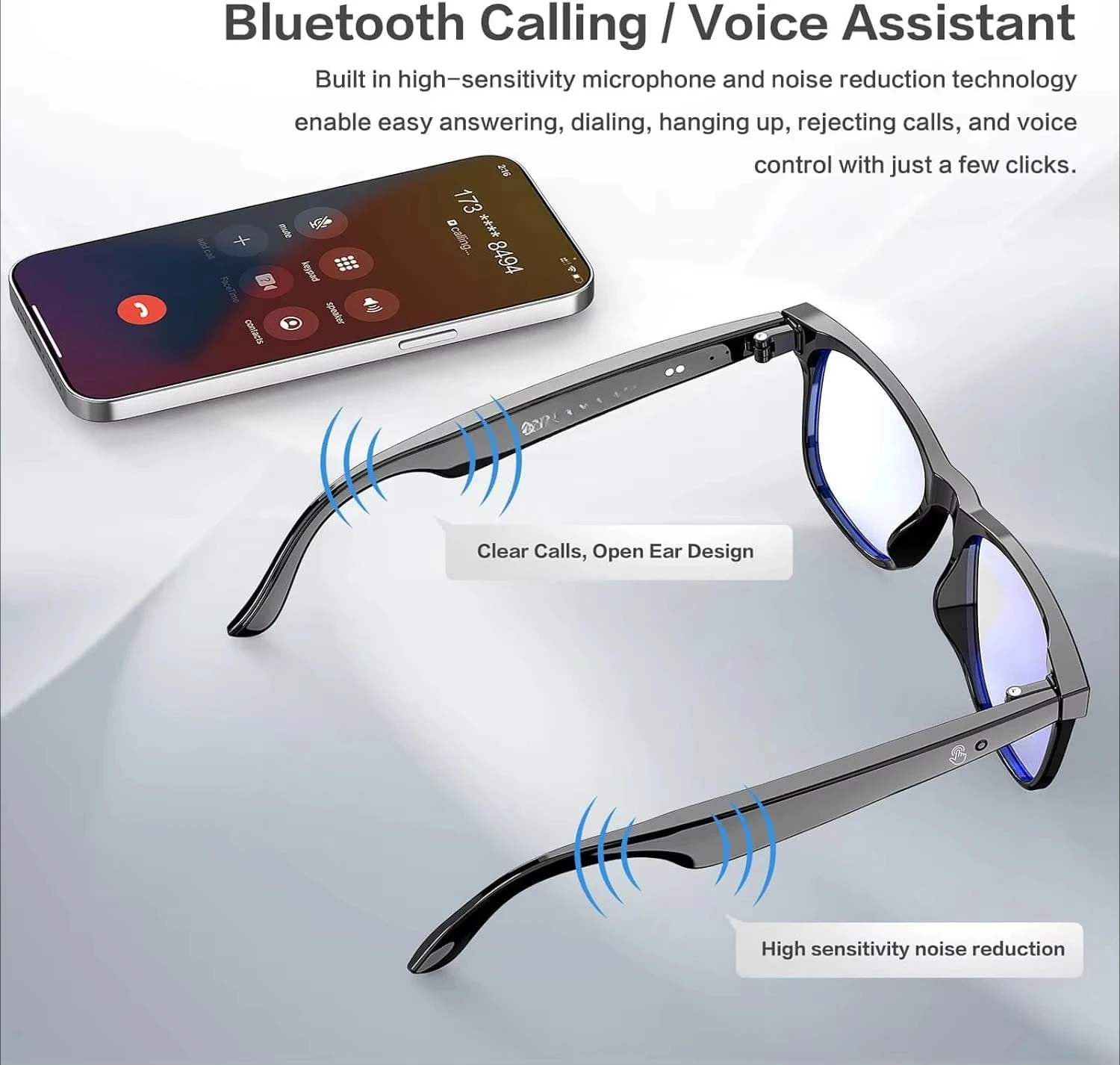 AI smart glasses, support 164 language translation, Bluetooth, anti-blue  ultraviolet, 7-day standby, waterproof, wireless music