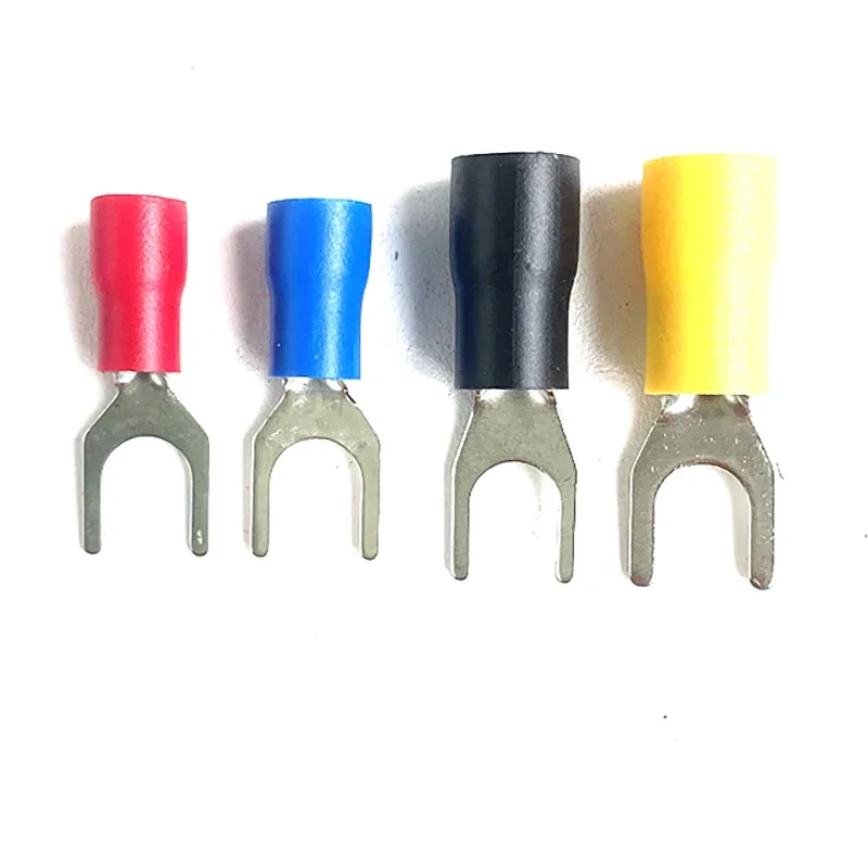 50Pcs SV Type Wire Spring Terminal SV1.25 SV2 Fork U Y  PVC Insulate Ferrules Block Spade Cold Press Cable End Crimp Connector