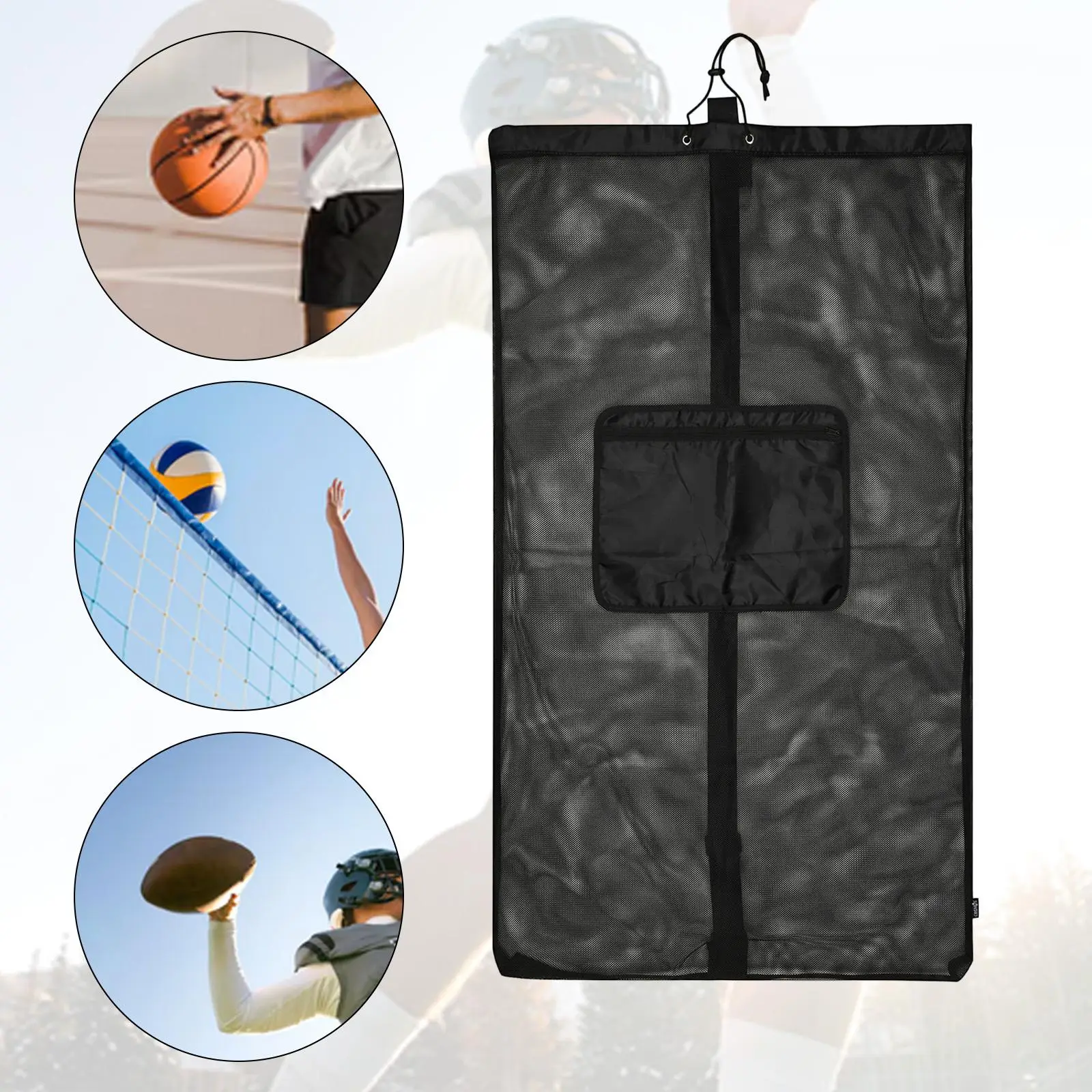 

Large Mesh Ball Bag with Zipper Pocket Soccer Volleyball Basketball Equipment Carrier for Beach Swimming