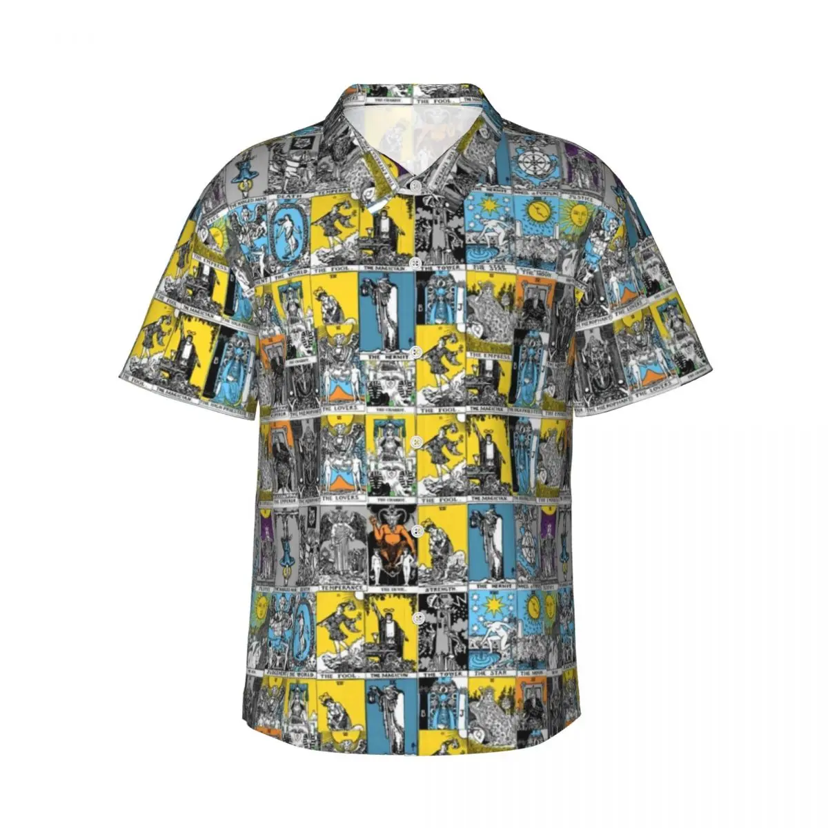 Tarot Print Casual Shirt A Major Arcana Cool Hawaiian Shirts Men Short Sleeves Beach Y2K Funny Printed Oversize Blouses