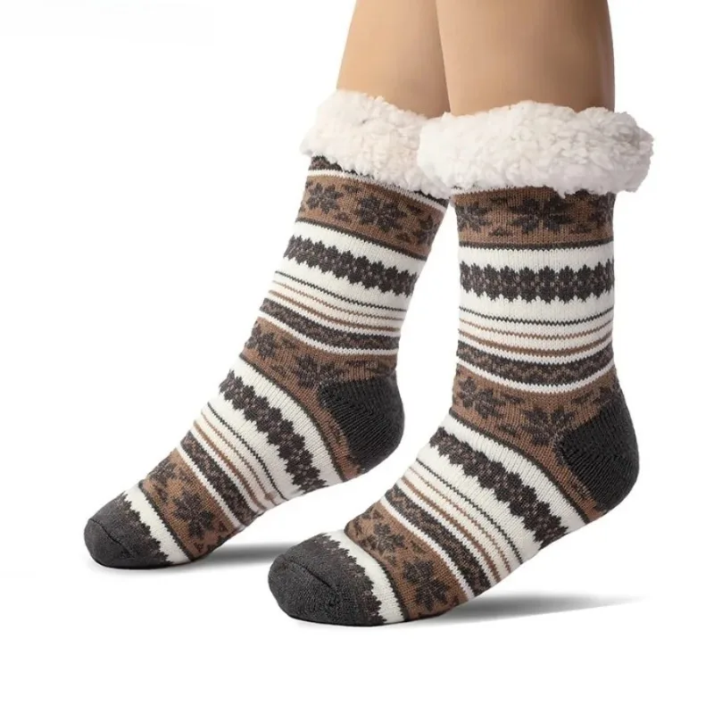 Flauschige rutschfeste Socken für Herren, gestreift, für den Winter, warm, kurz, verdickt, zum Schlafen zu Hause, thermisch, weich, rutschfest, flauschige Socken für Herren