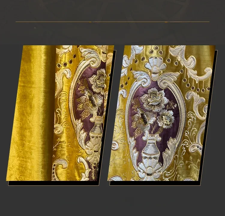 Neue maßgeschneiderte High-End-Vorhänge aus Samtstoff im europäischen Stil für Wohnzimmer, Esszimmer, Schlafzimmer, Villa, Stickerei, luxuriöse Verdunkelungsvorhänge – Detail 3