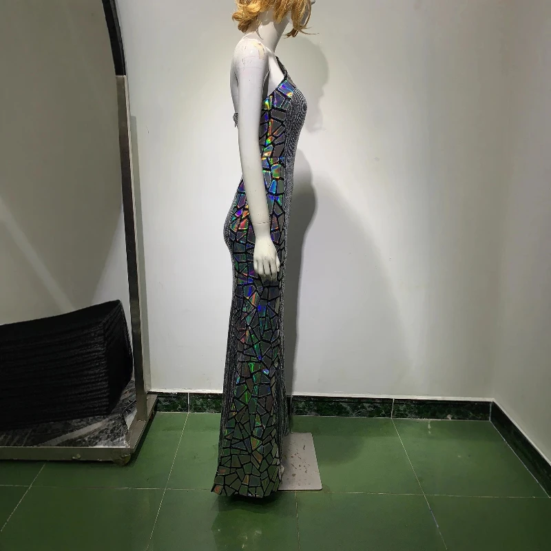 فستان سهرة مزين بالترتر اللامع فضي بكتف واحد مزين بالترتر بحاشية غير متماثلة بدون أكمام بدون ظهر فساتين ضيقة فساتين كوكتيل #4