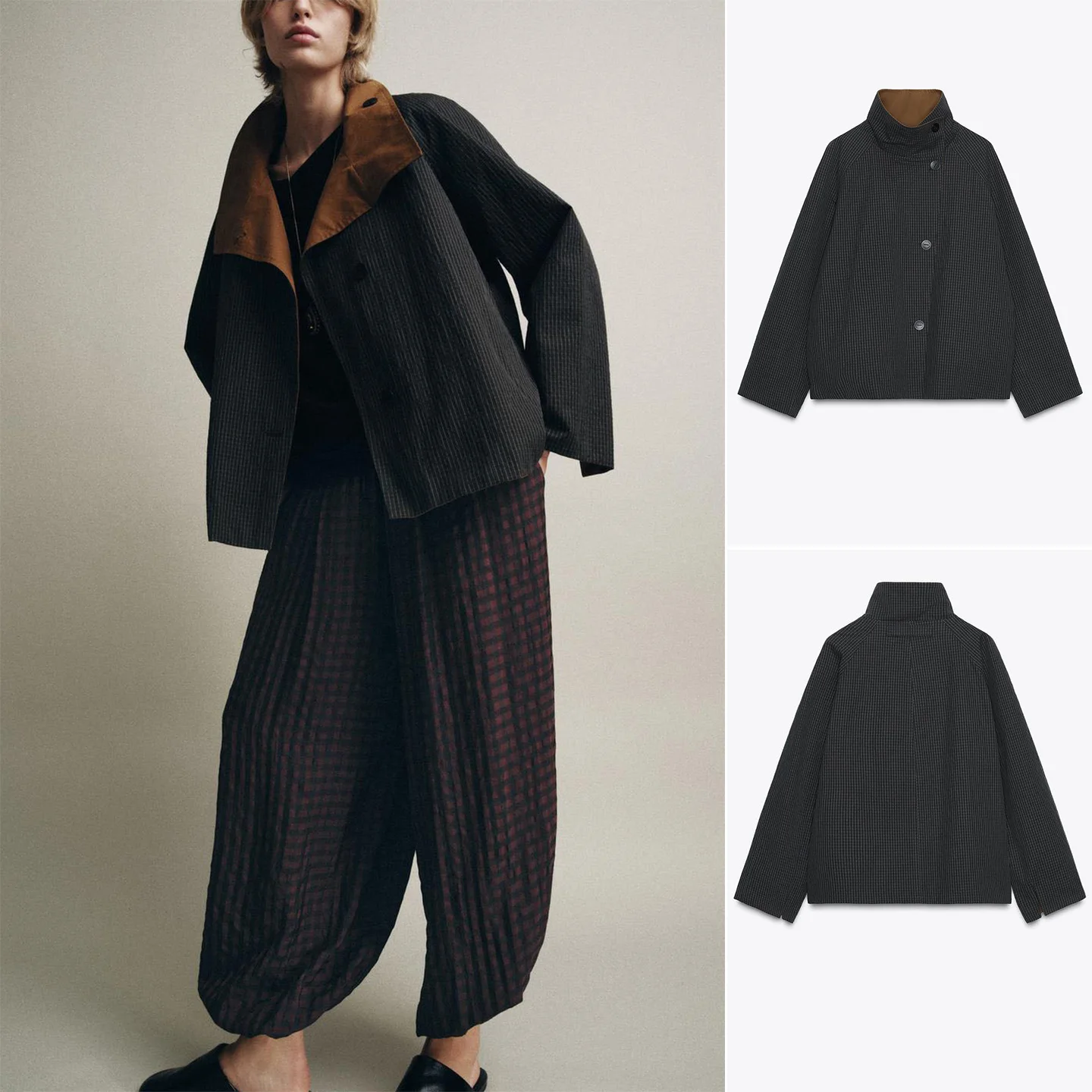 

Двусторонняя осенняя новинка, женская длинная ветровка с высоким воротником, двубортная ветровка Jaet, свободная посадка, чистая ...