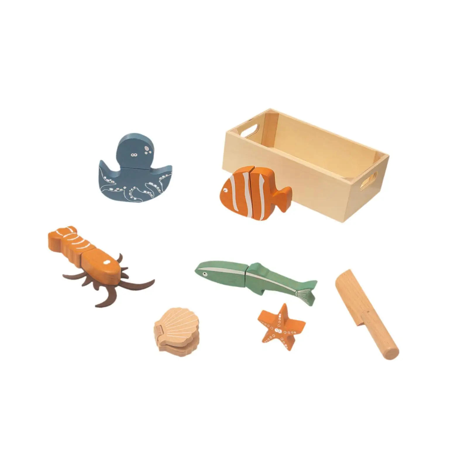 Wooden Food Cutting Seafood Set Kitchen Accessories for Boys Girls Gift