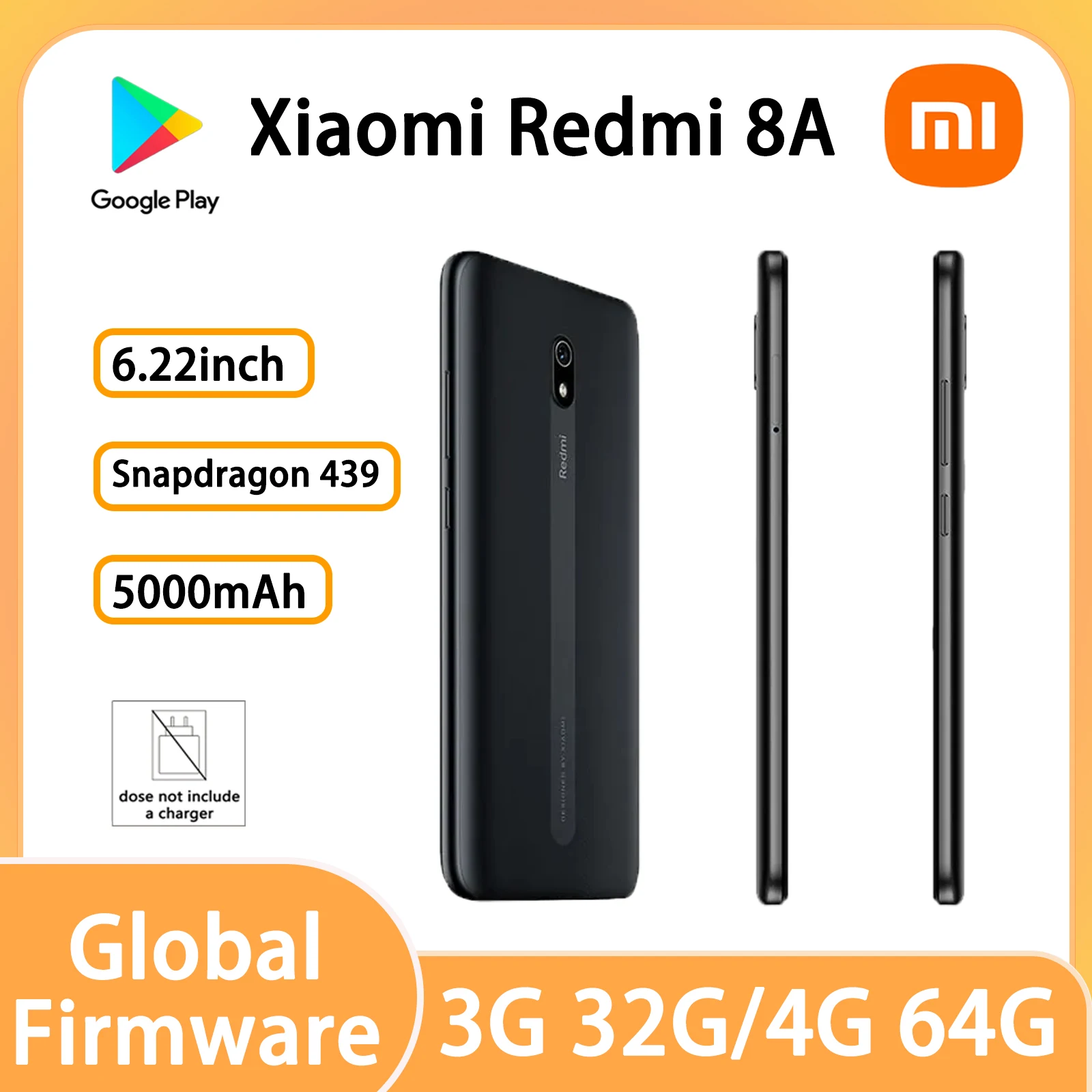 Xiaomi Redmi 8A 4G 64G Snapdargon 439 750x1520 smartphone Global Version 5000mAh 18W 6.22inch 12MP used phone