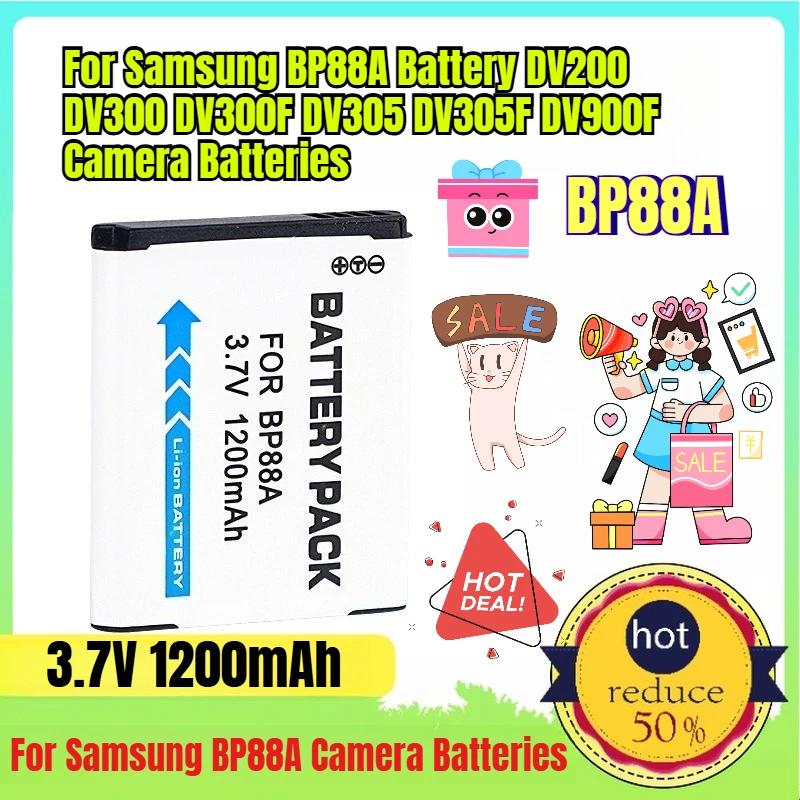 

3.7V 1200mAh for Samsung BP88A Battery DV200 DV300 DV300F DV305 DV305F DV900F Camera Batteries