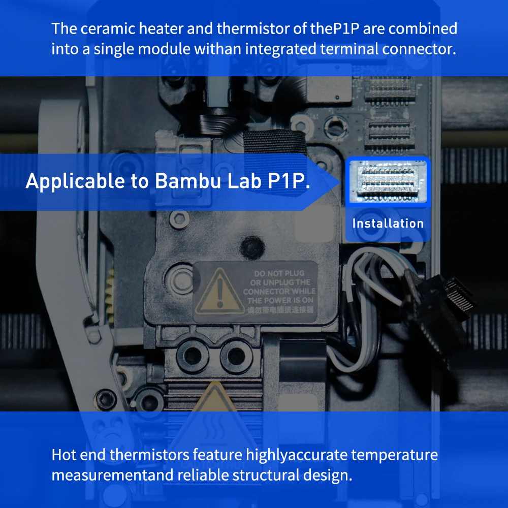 For Bambu p1p p1s Thermistor Cartridge Ceramic Heater Fit Bambu Lab X1,X1 Carbon Thermistor with GH1.25 Terminal Bamboo Heat Rod