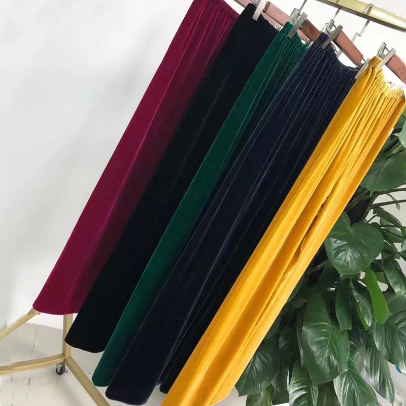 2024 Autumn Winter Women Velvet Pants fashion High Waist straight long maxi Warm velour Trousers elegant vintage pants