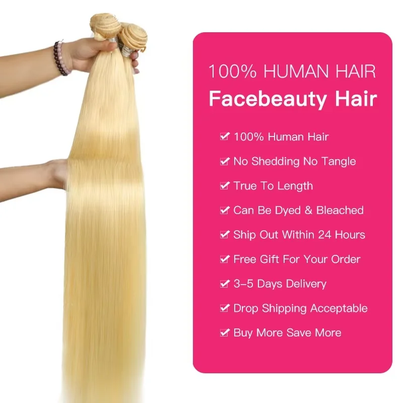 حزم شعر طبيعي مفرود طويل 613 شقراء ملونة غير معالجة 100% 12A شعر بشري 3 4 قطع وصلات شعر 10-40 بوصة