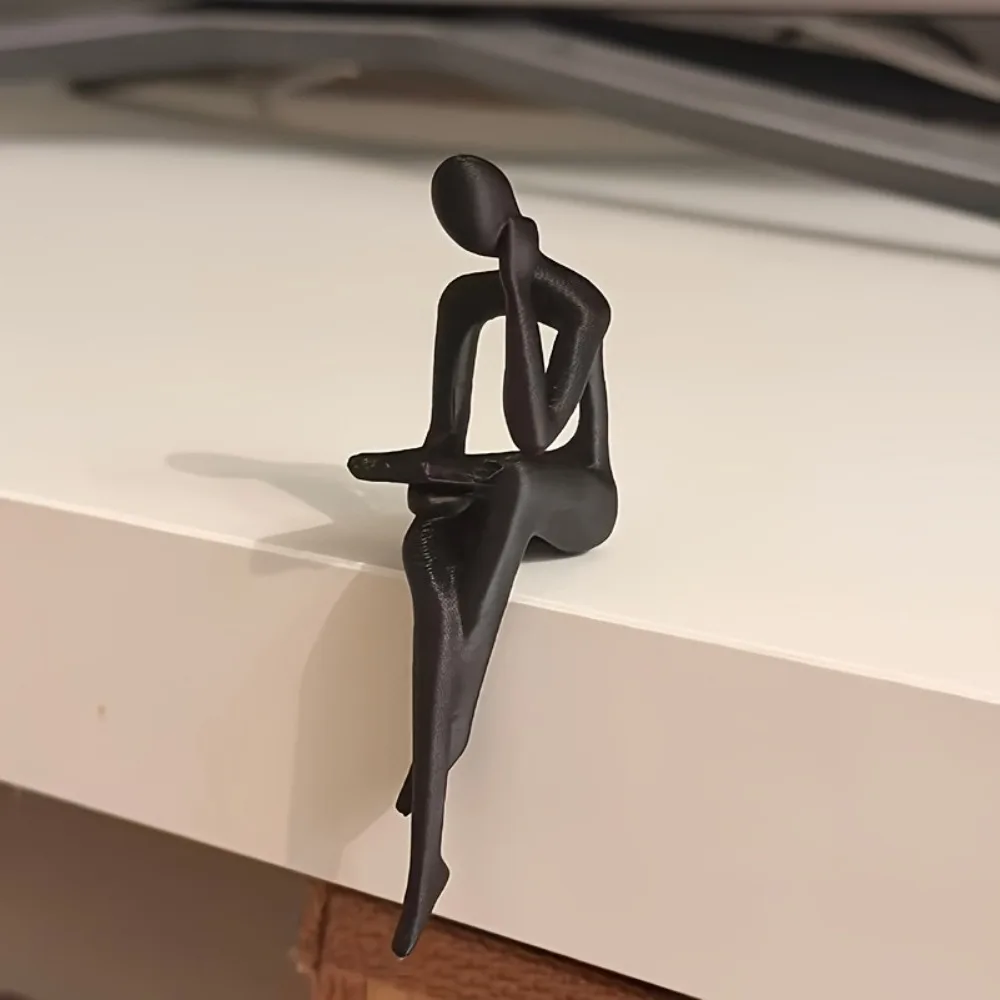 Minimalist Abstract Thinker Sitting Figurine Plastic Modern Edge Sitter Character Sculpture Long Leg 3D Printing