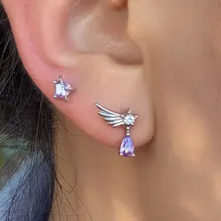1PC 20G Geometry Heart Star Zircon Cartilage Stud Earring Rainbow Crystal Helix Tragus Lobe Chain Earrings Body Piercing Jewelry