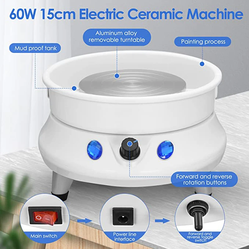 Imagem -03 - Máquina da Roda da Cerâmica Elétrica com Abs Destacável Bacia 13cm Placa de Cerâmica para Trabalhos Cerâmicos Artesanato Argila Faça Você Mesmo Ferramentas Manuais