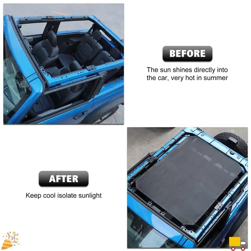 توفر الغطاء العلوي الشبكي للمظلة حماية من أشعة الشمس فوق البنفسجية للسقف لملحقات Ford Bronco 2 Door 2021 2022 2023