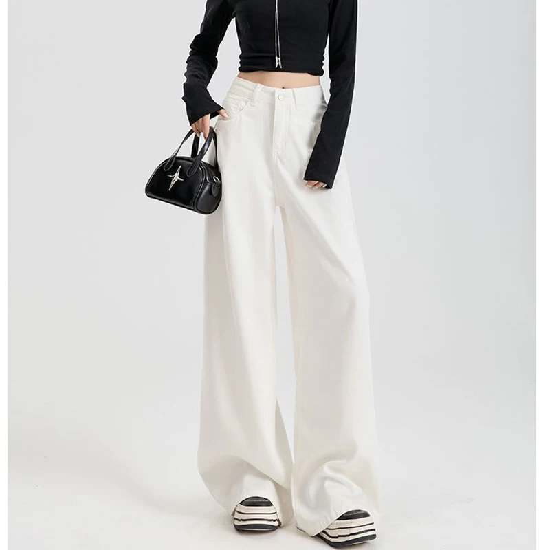 

Классические повседневные женские прямые джинсы для девочек, модные повседневные джинсовые брюки с высокой талией, женские корейские однотонные тонкие брюки