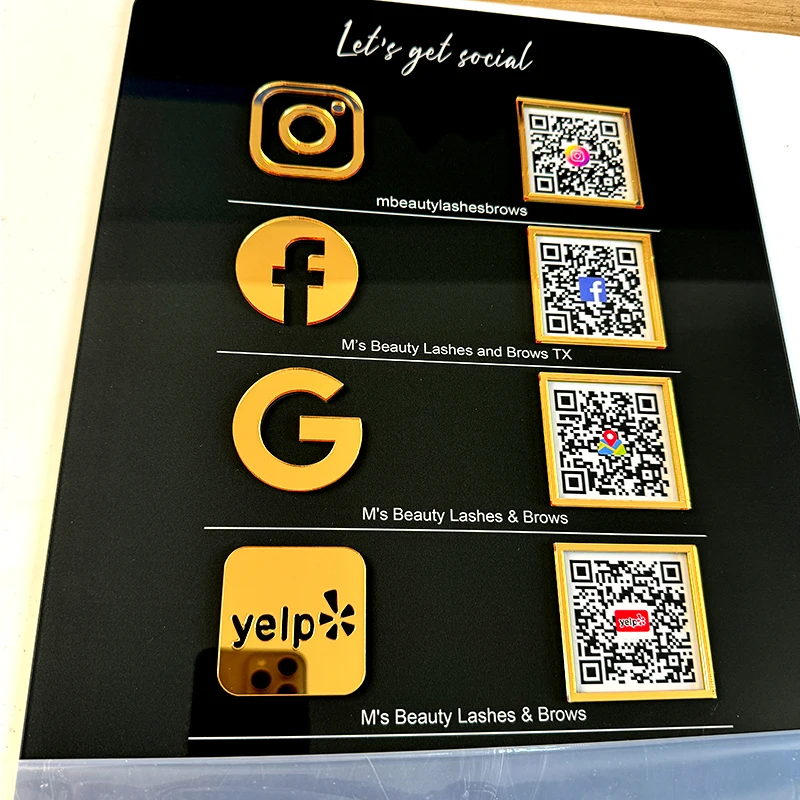 Customized 4 QR codes Business Social Media Sign Acrylic Perspex Scan To Pay Plate Instagram Google Facebook Paypal TIK Whatsapp