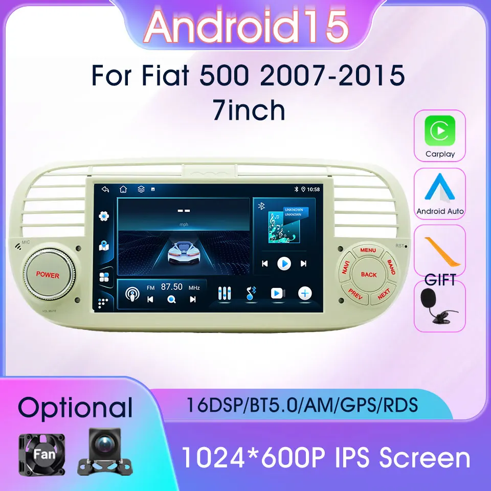 

7Inch Car Radio For Fiat 500 2007-2015 Multimedia Player Carplay Android Auto Wireless 4Core Wifi GPS Navigation Car Video 7inch
