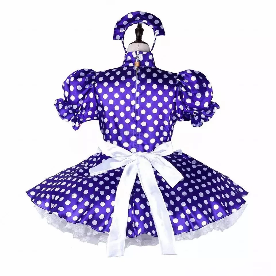 Sissy Girl Purple spot lockable dress French maid cosplay Costumes Tailor-made