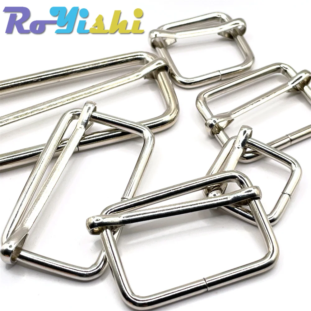 10 Pcs/Pack Silver Metal Slides Tri-Glides Wire-Formed Roller Pin Buckles Strap Slider Adjuster Buckles