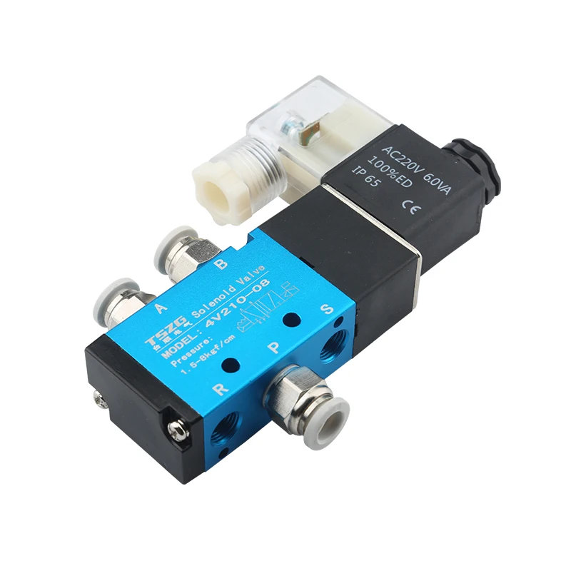 Pneumatic Electric Solenoid Valve 4V210-08 AC 220V DC 24V Coil Voltage 5 Way 2-Position Control Air Gas Control Valve