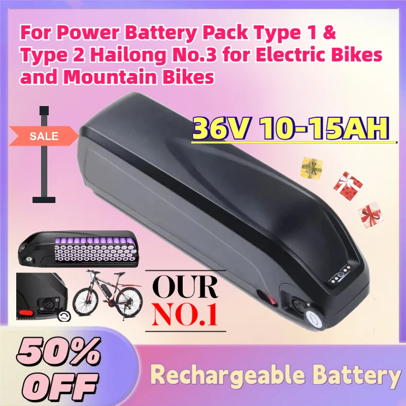 In Stock 36V 10-15AH Li-Ion Battery for Power Battery Pack Type 1 & Type 2 Hailong No.3 for Electric Bikes and Mountain Bikes