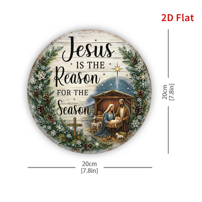 2D Flat, [2Dfalt], 1pc 7.87x7.87inch- Jesus Is The Reason for The Season Tin Sign, Christmas Nativity Decorative Sign, Wall Art