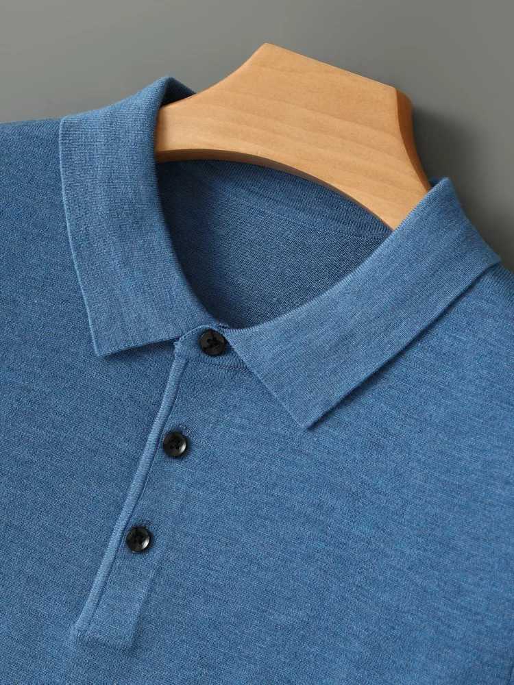 

Fine Spun Wool Spring Autumn Men's Shirt Pullover Polo Neck Smart Casual Sweater 100% Merino Wool Knitwear Long Sleeve Tops