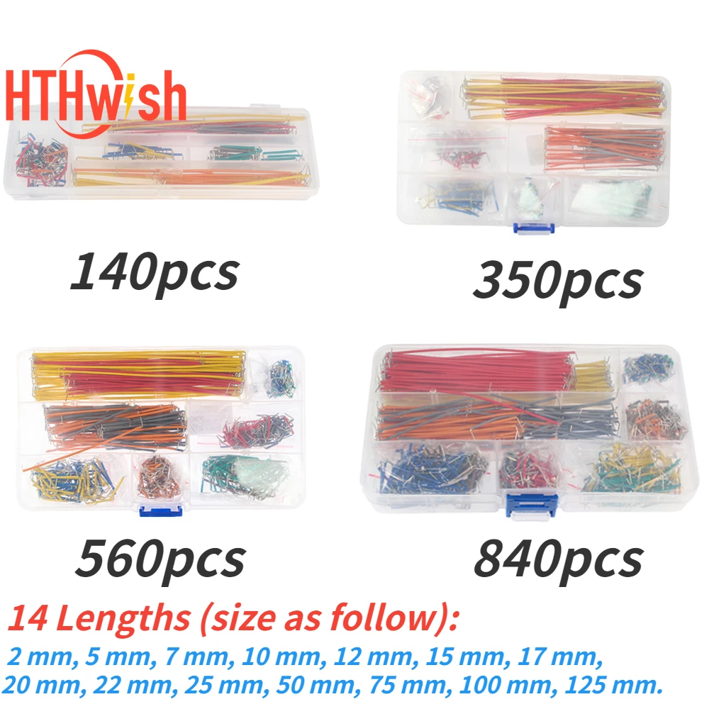 Kit de cables de puente de placa de pruebas de 140-840 piezas, 14 longitudes surtidas para circuitos de prototipos de placa de pruebas, Kit electrónico de bricolaje de 2 mm y 5 mm