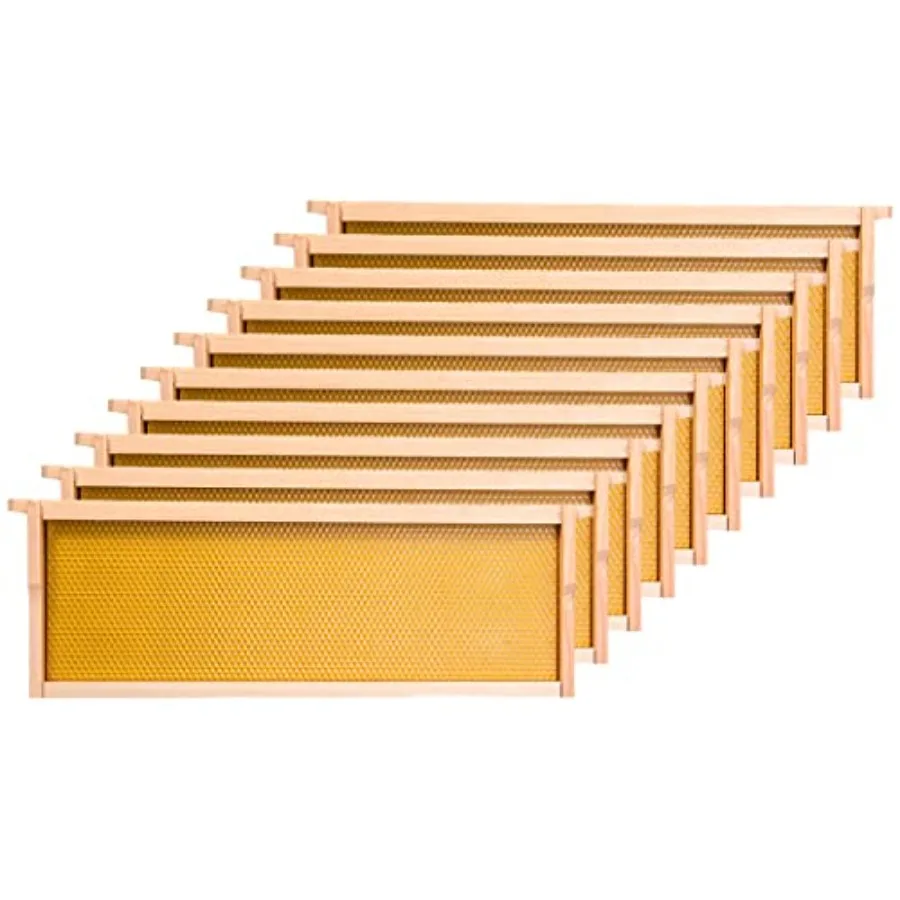 

Набор из 10 деревянных рамок Honey Lake Medium Beehive Frames и пластиковых восковых оснований для ульев