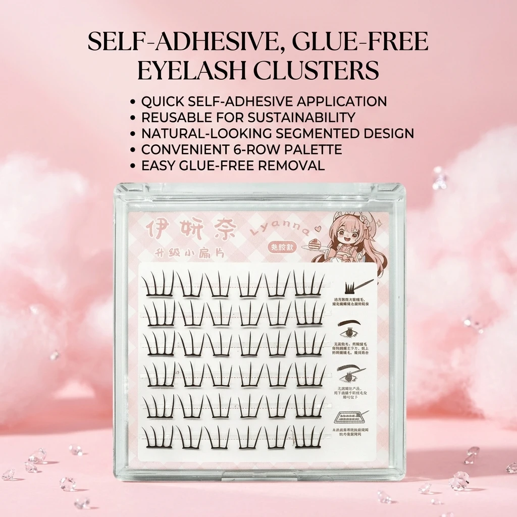 6rows Natural Kpop Style False Eyelashes Segmented Curling Manga Eyelash Girl Group Self Adhesive Curl Volume Lash Extension Kit