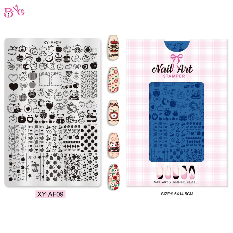 BNG Placas de Estampado para Uñas con Diseños de Cuadros y Flores, Plantillas de Verano para Estampado, Herramientas de Impresión DIY para Manicura 4