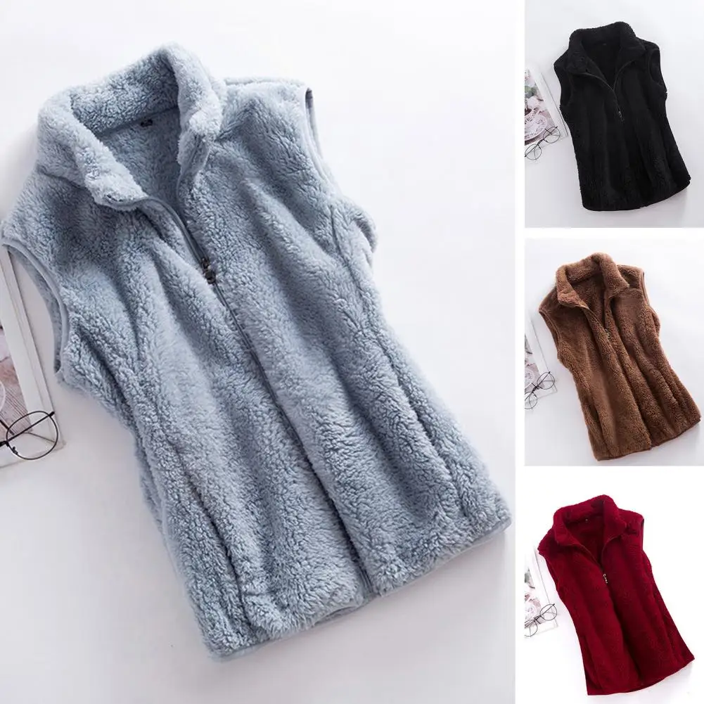 

Women Waistcoat Cozy Winter Vests for Women High Collar Soft Plush Resistant Outdoor Waistcoats with Zipper Closure Sleeveless